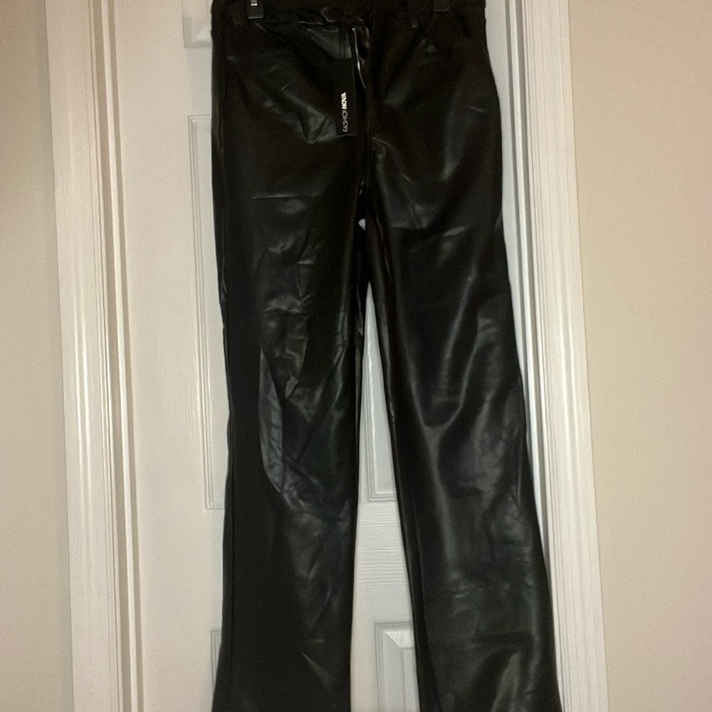 Black faux leather pants